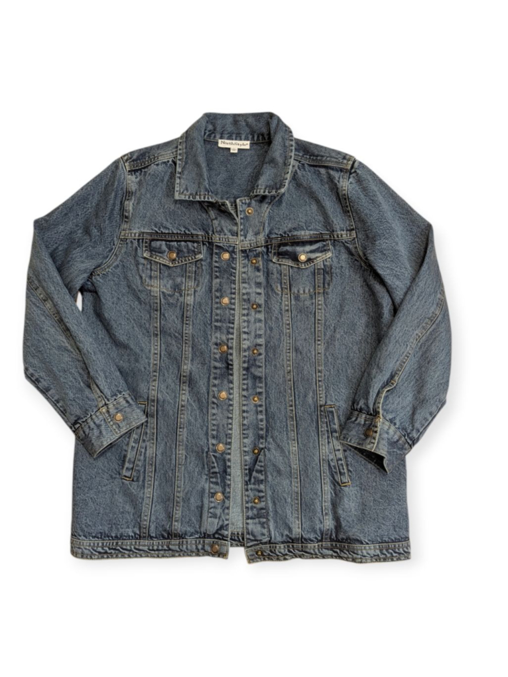 NorthStyle Denim Jean Jacket Longline Large Snap Front - Picture 1 of 12